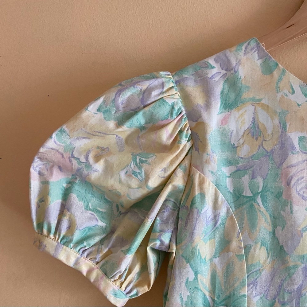 Vintage Manhattan Girl XL 80s Floral Drop Waist Back Bow Puff Short Sleeve Retro - Picture 6 of 17